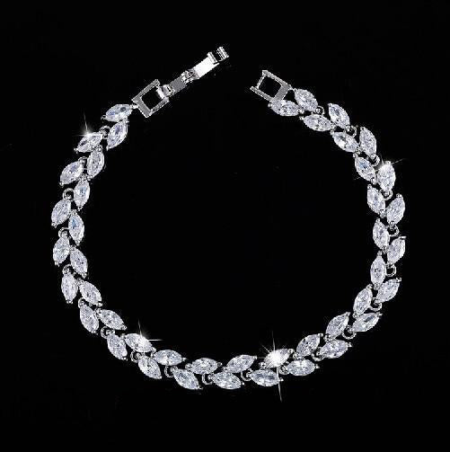Leaf Charm CZ Crystal Bracelet