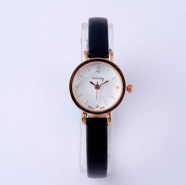 Gogoey Rhinestone Leather Small Band Watch