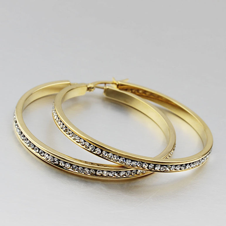 Titanium Steel Crystal Gold Earrings