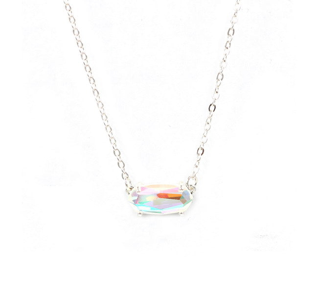 Small Oval Faceted Dichroic Crystal Stone Necklace