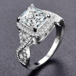 Sliver Princess Cut AAA Cubic Zirconia Wedding Ring