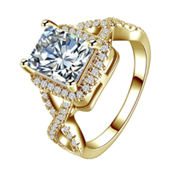 Princess Cut AAA Cubic Zirconia Gold Wedding Ring