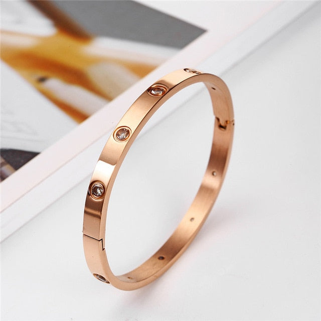 Rose Gold Bracelet women's bracelets Crystal bangles for women Bohemian Stainless steel Fashion Jewelry love Valentines day Gift