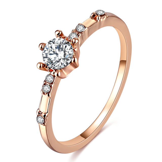 Rose Gold Color Twist Classical Cubic Zirconia Wedding Engagement Ring for Woman Girls Austrian Crystals Gift Rings Bague Femme