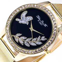 Quartz Leaf Bird Design Stainless Steel Watch