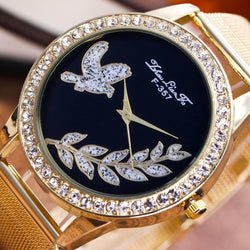 Quartz Leaf Bird Design Stainless Steel Watch