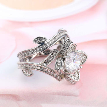 Lotus Flower Silver Color Titanium Steel Wedding Ring