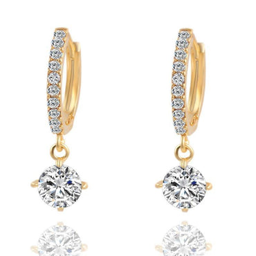 Round Crystal Stud Gold Tone Zircon Earrings