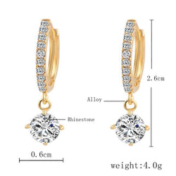 Round Crystal Stud Gold Tone Zircon Earrings