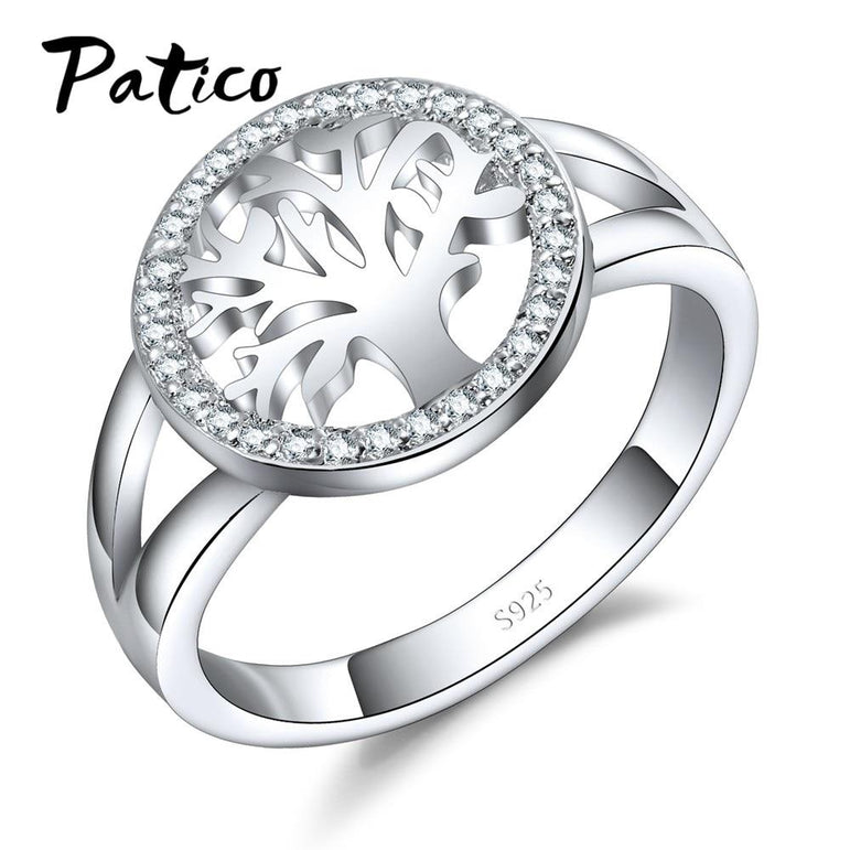 PATICO Hot Sale Finger Ring Bijoux 925 Sterling Silver Tree of Life AAA Zircon Wedding Jewelry For Women Party Gifts Wholesale