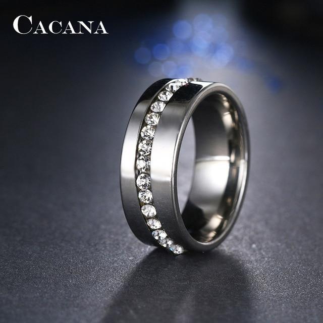 CACANA Titanium Stainless Steel Rings For Women Slash A Line Of CZ  Fashion Jewelry Wholesale NO.R68