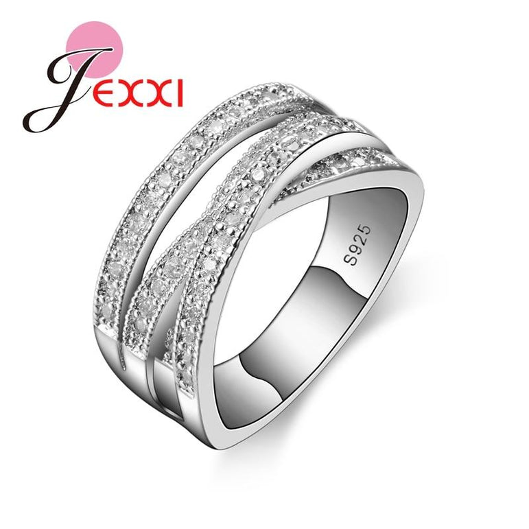 JEXXI 2017 Brand Fashion 925 Sterling Silver Jewelry Cubic Zircon Crystal Engagement Wedding Rings For Women Anillo Bijoux
