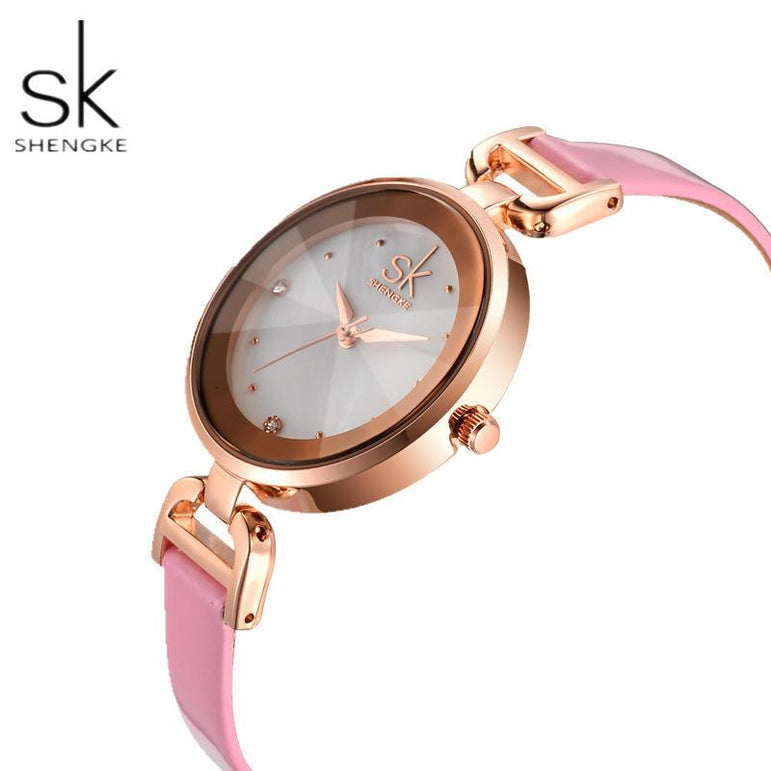 Rose Gold Diamond Small Leather Watch