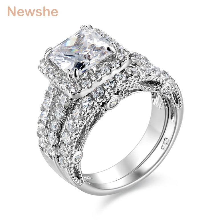 Newshe 2 Pcs Wedding Ring Set Classic Jewelry 2.8 Ct Princess Cut AAA CZ 925 Sterling Silver Engagement Rings For Women JR4887