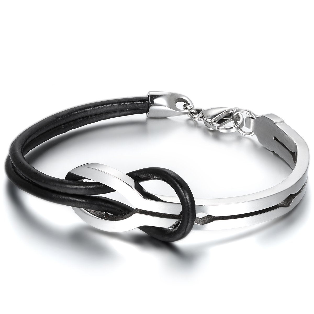 Infinity Stainless Steel Leather Cuff Bangle