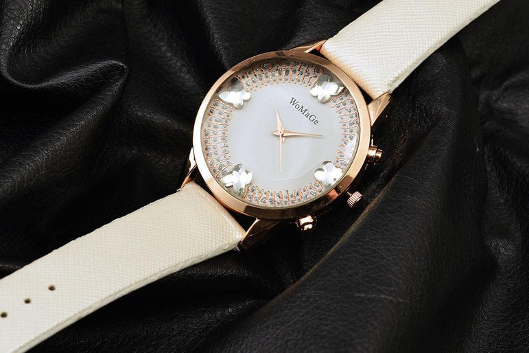 Colorful Leather Strap Rose Gold Watch