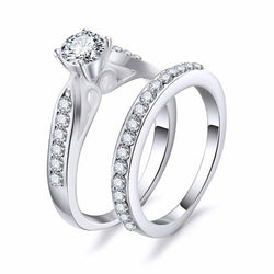 KISSWIFE 2pcs/lot Silver Double Rings Set Engagement Woman Cubic Zirconia Ring For Women Ladies Lover Party Wedding Jewelry