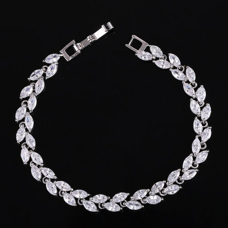 Leaf Charm CZ Crystal Bracelet