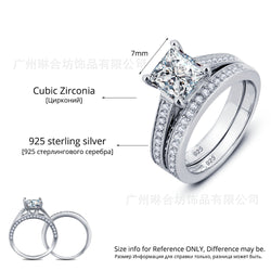 New! Real 925 Sterling Silver Ring Set for Women Princess Cut Wedding Ring Sets Jewelry N60