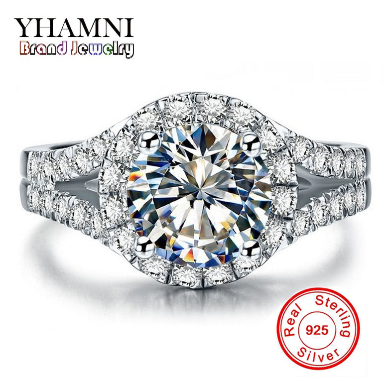 YHAMNI Real Solid 925 Silver Wedding Rings Jewelry for Women 2 Carat Sona CZ Diamond Engagement Rings Accessories XMJ510