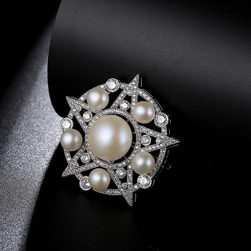 Natural Pearl Star Style Brooch