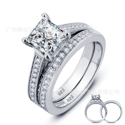 New! Real 925 Sterling Silver Ring Set for Women Princess Cut Wedding Ring Sets Jewelry N60