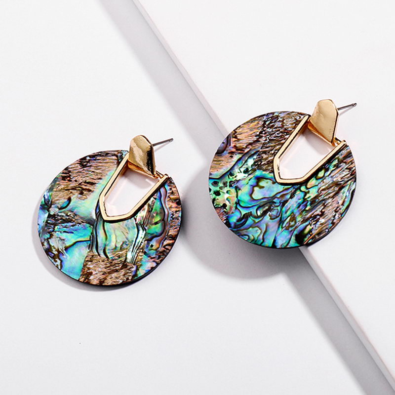 Round Disc Abalone Shell Dangle Earrings