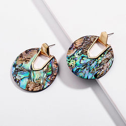 Round Disc Abalone Shell Dangle Earrings