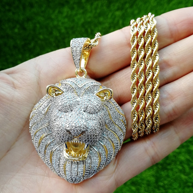 Lion Face Bling Pendant Necklace