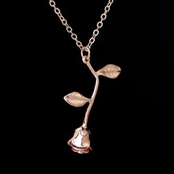 Retro Leaf Rose Pendant Necklace