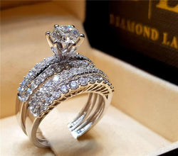 Cute Female Crystal White Diamond Ring Set Luxury 925 Silver Engagement Ring Vintage Bridal Wedding Rings For Women