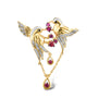 Yellow Gold Birds Brooch With Enamel